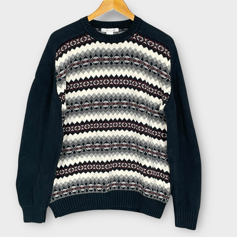 Y2K Geoffrey‎ Beene Nordic Fair Isle 100% Cotton Sweater Mens L Cabincore Preppy